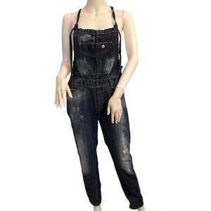 Zara Denim Rules Distressed Jumpsuit Overalls Casual Boho Size Small
